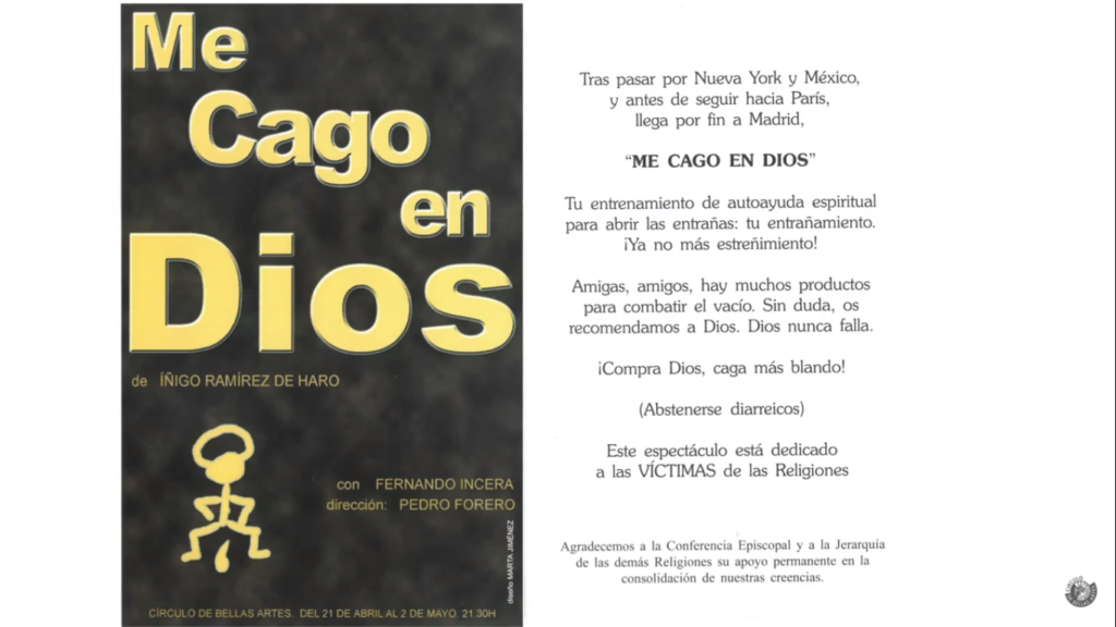 Programa de mano de "Me cago en Dios" en 2004 en el Círculo de Bellas Artes.