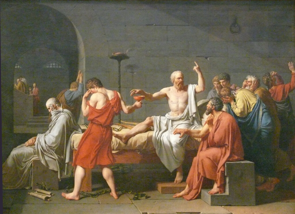 La muerte de Sócrates, Jacques-Louis David, Metropolitan NY. Imagen que ilustra el Seminario de Filosofía del CBA.